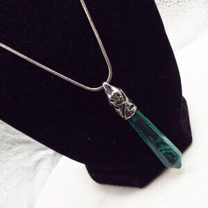 VINTAGE HEXAGONAL MALACHITE STONE STERLING SILVER PENDANT NECKLACE 77